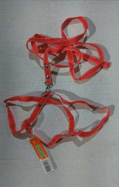 Шлейка + повідець `вісімка` для котів капронова 20-40см32-40см130см (червона) - зображення 2