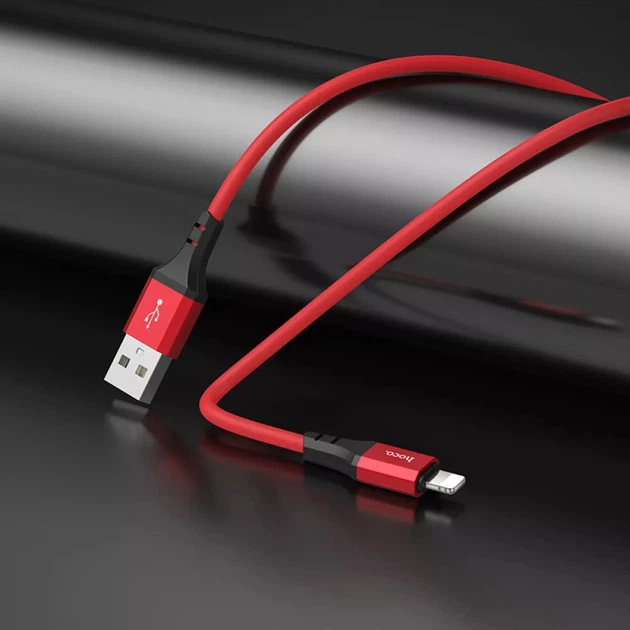 Кабель Hoco X86 Spear Silicone Lightning 1m red - Фото 2 Кабель Hoco X86 Spear Silicone Lightning 1m red - зображення 2