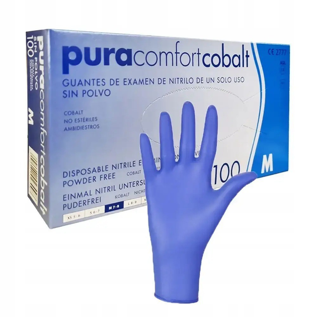 Рукавички нітрилові AMPri PuraComfort Cobalt (100 шт. / 50 пар), сині, розмір M - изображение 1
