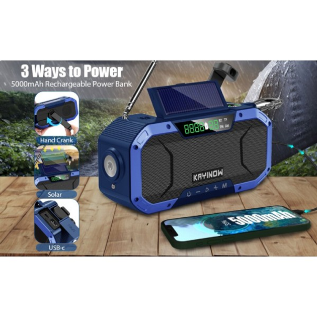 Многофункциональный радиоприемник AM/FM, KAYINOW DF-580, с фонариком, с Bluetooth, с зарядкой от солнца и ручного генератора + Powerbank 5000mAh - изображение 3