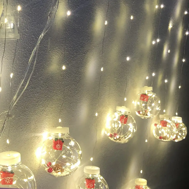 Светодиодная гирлянда-штора прозрачные шары Подарок 10 шт Magnetic 3 м и 200 LED, свет ламп-теплый белый - изображение 3