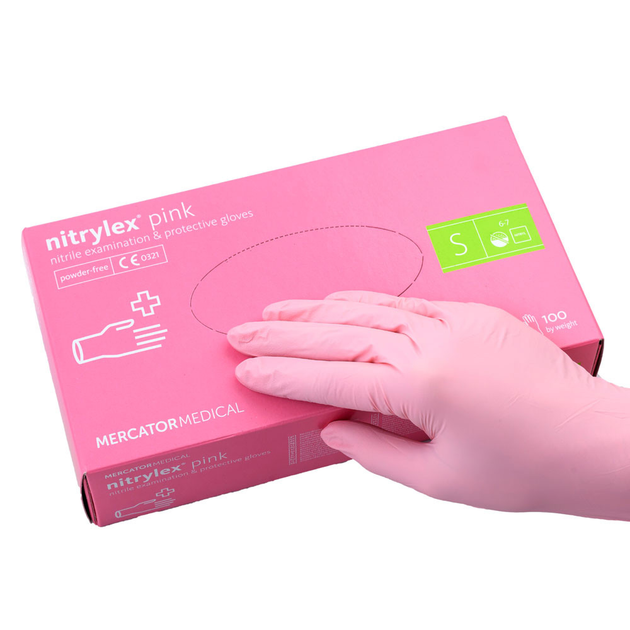 Перчатки без пудры нетриловые Nitrilex S розовые, 100 шт YRE - изображение 1