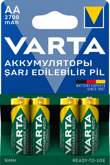 Аккумулятор VARTA RECHARGEABLE AA 1.2V NI-MH 2700mAh блистер 4 шт - Фото 1 Аккумулятор VARTA RECHARGEABLE AA 1.2V NI-MH 2700mAh блистер 4 шт - изображение 1