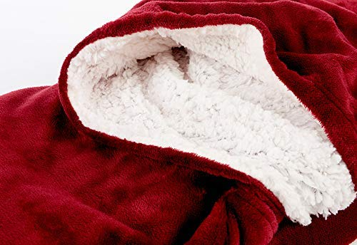 Толстовка плед с рукавами и капюшоном Huggle Hoodie оверсайз, теплый худи с большим карманом для рук Бордовый One size - изображение 7