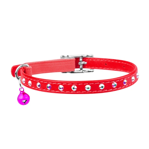 Ошейник "WAUDOG GLAMOUR" с резинкой, клей.стразами для кошек (ширина 9мм, длина 22-30см), красный - Фото 2 Ошейник "WAUDOG GLAMOUR" с резинкой, клей.стразами для кошек (ширина 9мм, длина 22-30см), красный - изображение 2