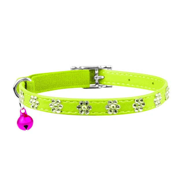 Ошейник "WAUDOG GLAMOUR" с резинкой, клей.стразами "Цветочек" для кошек (ширина 9мм, длина 22-30см), салатовый - изображение 2