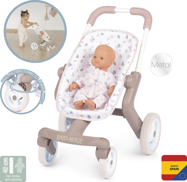 Коляска Smoby Baby Nurse Прогулянка з поворотними колесами Рожева пудра ...