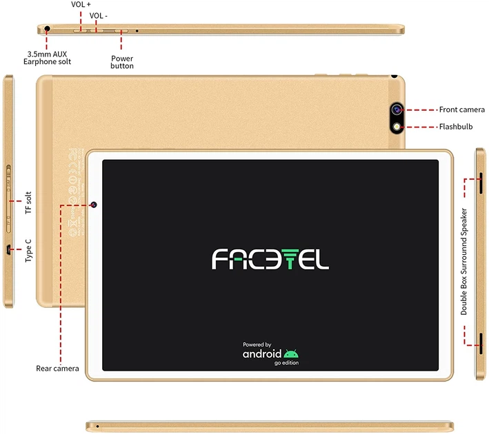 Планшет Facetel Q3 10.1 IPS Android 10 OctaCore 4/64Gb Wi-Fi 8000mAh Gold - Фото 6 Планшет Facetel Q3 10.1 IPS Android 10 OctaCore 4/64Gb Wi-Fi 8000mAh Gold - изображение 6