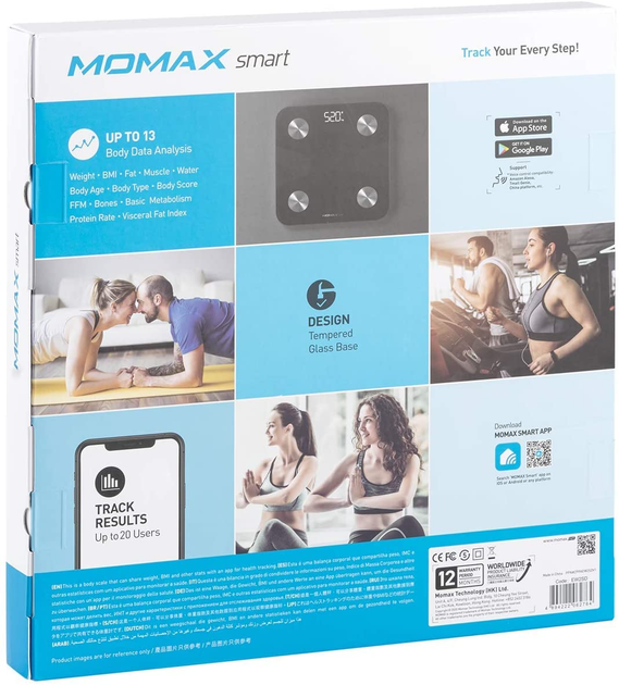 Умные весы Momax Lite Tracker IoT Body Scale Black (EW2SD) [75499] - изображение 5