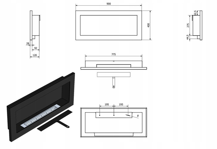 Биокамин настенный Fire Comfort 900x400x120 Черный матовый - изображение 9