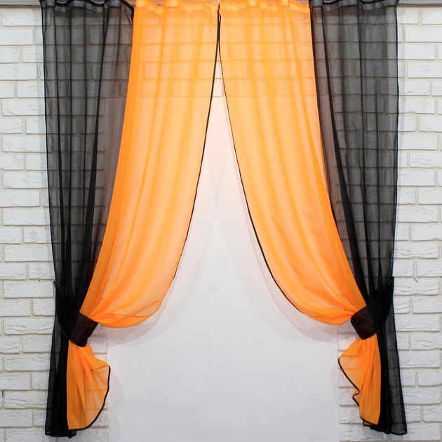 Акція на Комплект штор кухонних VR-Textil № 017к з підв'язками помаранчевий/чорний 170х270 (50-324) від Rozetka