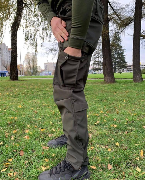 Штани тактичні софтшел із флісом Колір Хакі утеплені штани для військових XXL - зображення 2