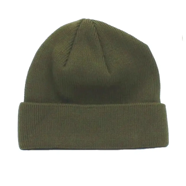 Утеплена в'язана зимова шапка на флісі з відворотом, Олива - зображення 1