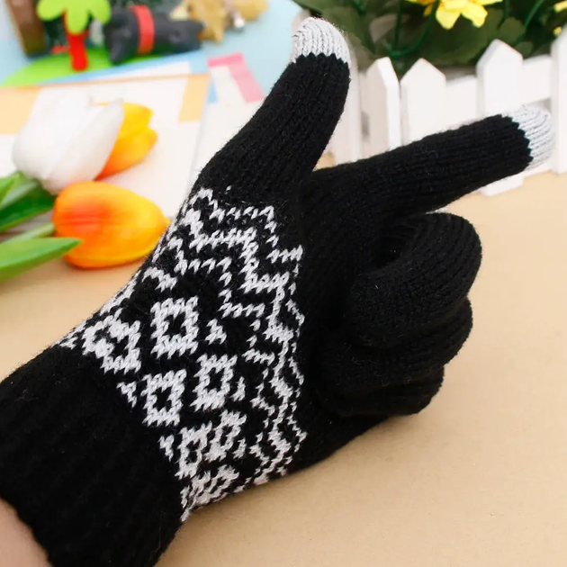 Зимові сенсорні рукавички для телефону Touchscreen Gloves з візерунком. - зображення 7