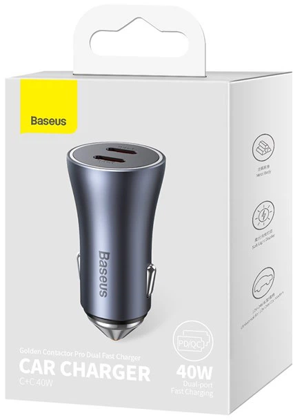 Ładowarka samochodowa Baseus Golden Contactor Pro Dual Fast Charger Car Charger C+C 40 W Dark Gray (CGJP000013) - obraz 6