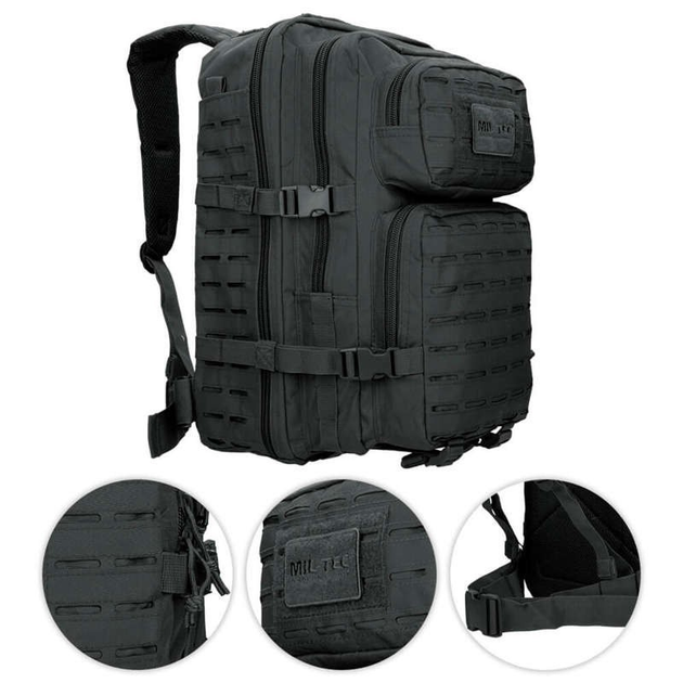 Тактичний рюкзак 36 л Чорний MIL-TEC Assault Laser Cut 36L Black з системою MOLLE Військовий рюкзак Армійський Штурмовий Водовідштовхуючий - зображення 2