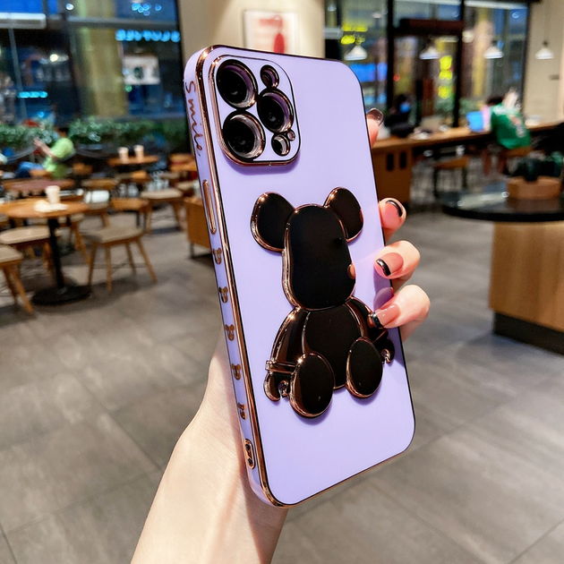 Роскошный чехол для iPhone 14 Plus 3D мишка Kaws Power Bear Сиреневый ...