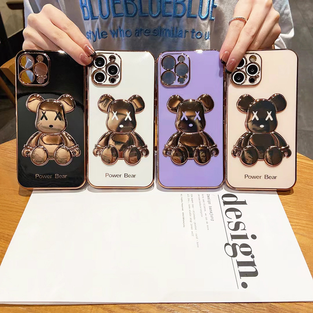 Роскошный чехол для iPhone 14 Plus 3D мишка Kaws Power Bear Сиреневый ...