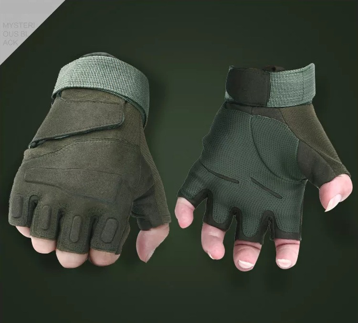 Перчатки тактические Blackhawk FQ10S00S Зеленый L без пальцев на липучке с защитой на костяшки - изображение 2