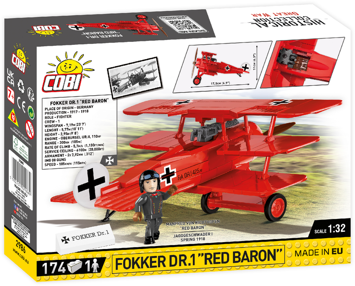 Конструктор Cobi Первая Мировая Война Самолет Fokker Dr. I Красный ...