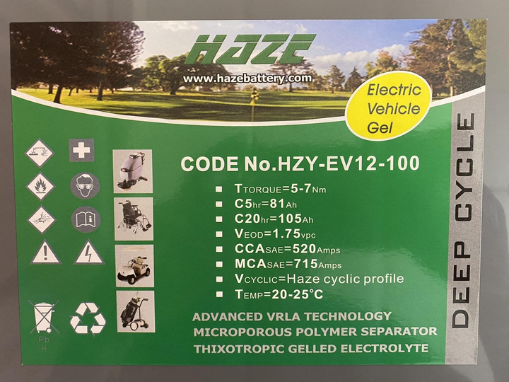 Аккумуляторная батарея HAZE HZY-EV12-100 GEL 12V 105Ah - изображение 2