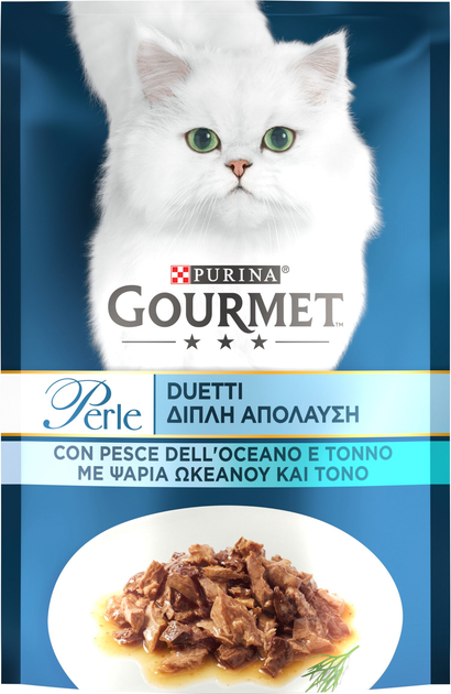 Упаковка влажного корма для котов Purina Gourmet Perle Duo с океанической рыбой и тунцом мини филе в подливке 26 шт по 85 г (8445291188105) - изображение 2