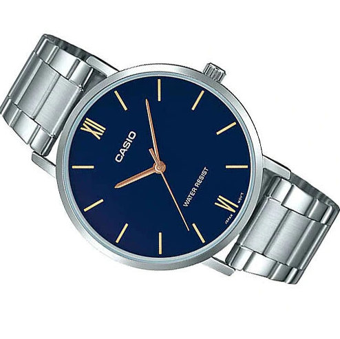 Наручные часы Casio MTP-VT01D-2B водонепроницаемые Серебро\Синий экран - изображение 4