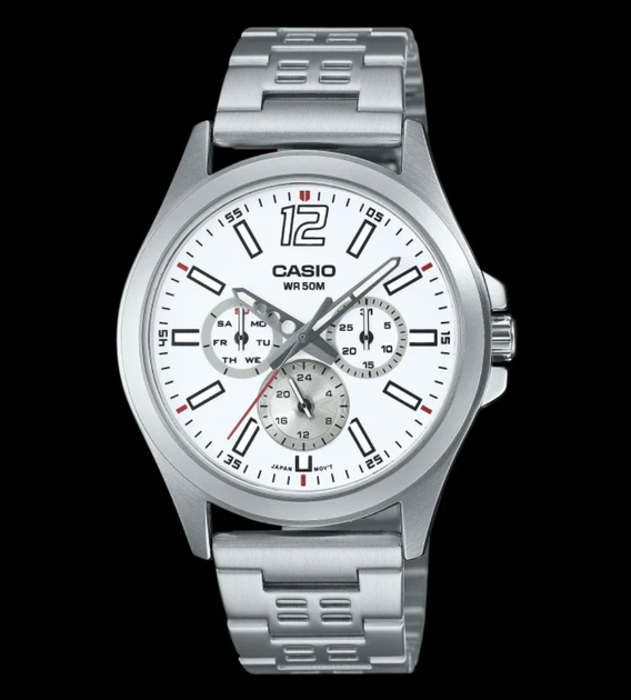 Мужские часы Casio MTP-E350D-7B Белые с серебристым - изображение 3