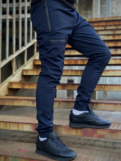 Чоловічі зимові тактичні штани Soft Shell сині на флісі Flash Карго M - зображення 1