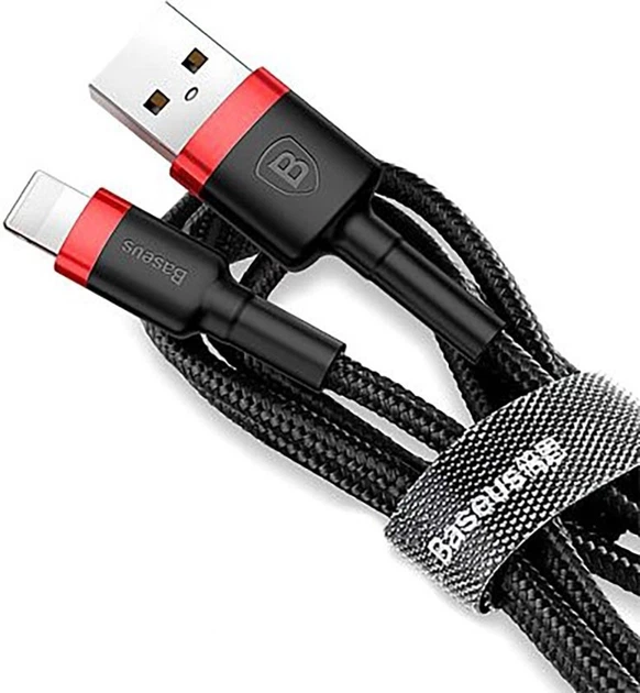 Кабель Baseus Cafule Cable Lightning 1m 2.4A Red Black - зображення 3