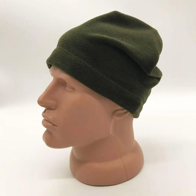 Зимова тепла чоловіча шапка з мікрофлісу, Оліва - зображення 2