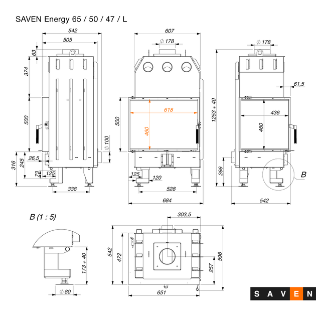 Каминная топка угловая SAVEN Energy 65х50х47L (14,5 kW) ECO - изображение 3