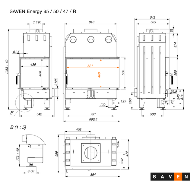 Каминная топка угловая SAVEN Energy 85х50х47R (17,0 kW) ECO - изображение 3