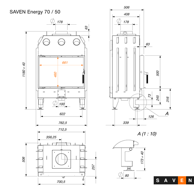 Камінна топка SAVEN Energy 70х50 (15,1 kW) ECO - зображення 2