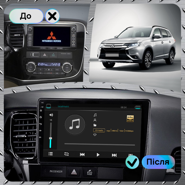 Штатная магнитола 10" Lesko для Mitsubishi Outlander III Рестайлинг 2 2015-2018 Top 6/128 4G WiFi GPS Митцубиси - изображение 2