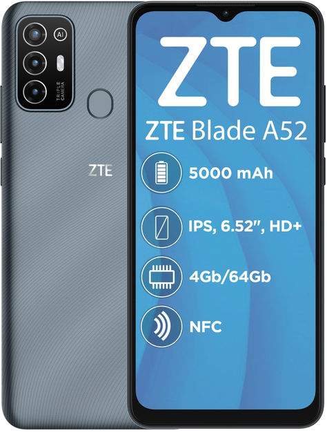 Мобильный телефон ZTE Blade A52 4/64GB Space Gray – фото, отзывы ...