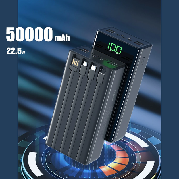 Повербанк з ліхтариком PZX 50000mAh, швидкий заряд 22W, Power