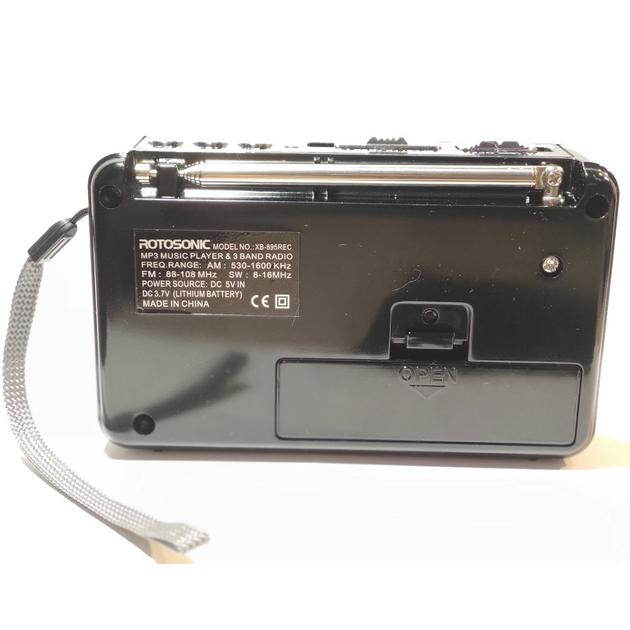 Радіоприймач Rotosonic XB-895REC з Акумулятором, Зчитувач MP3-TF/USB, Діапазони AM/FM/SW, Ліхтар - зображення 2