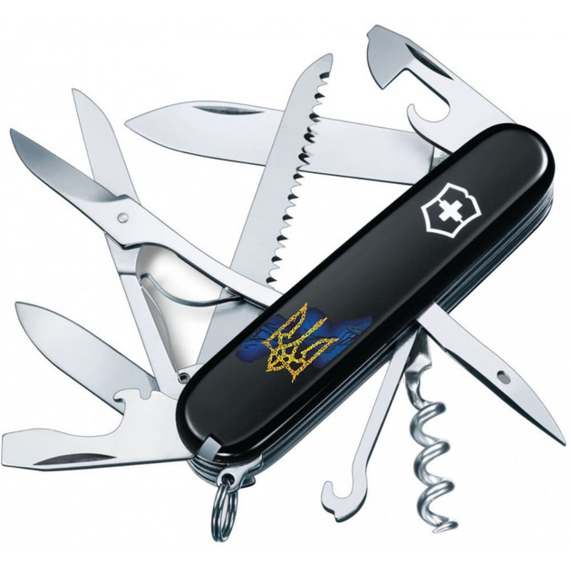 Складной нож Victorinox HUNTSMAN UKRAINE Трезубец Арт на фоне 1.3713.3_T1210u - изображение 1