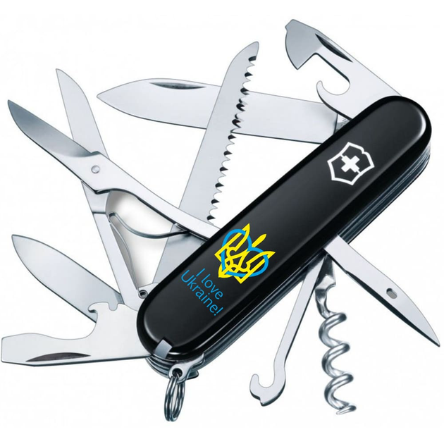 Складной нож Victorinox HUNTSMAN UKRAINE Трезубец с сердцем + I love Ukraine 1.3713.3_T1310u - изображение 1