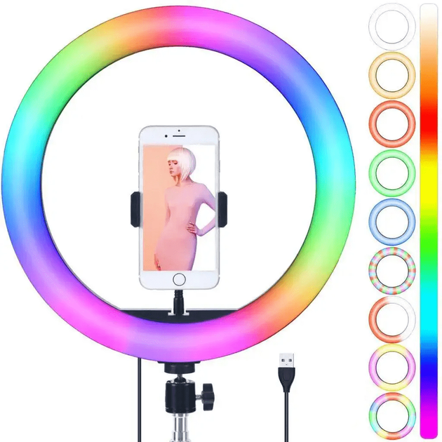 Кольцевая LED лампа RGB с держателем для телефона 20 см - изображение 2