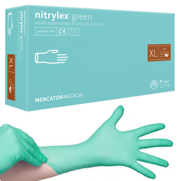 Нітрилові рукавички Nitrylex, щільність 3.5 г. - PF Green - Бірюзові (100 шт.) XL (9-10) - зображення 1