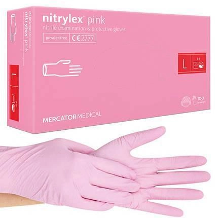 Нитриловые перчатки Nitrylex® Pink, плотность 3.5 г. - розовые (100 шт) L (8-9) - изображение 1
