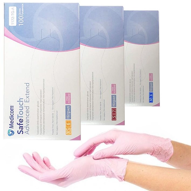 Нітрилові рукавички Medicom SafeTouch Extend Pink, щільність 3.5 г. - рожеві (100 шт) - зображення 1