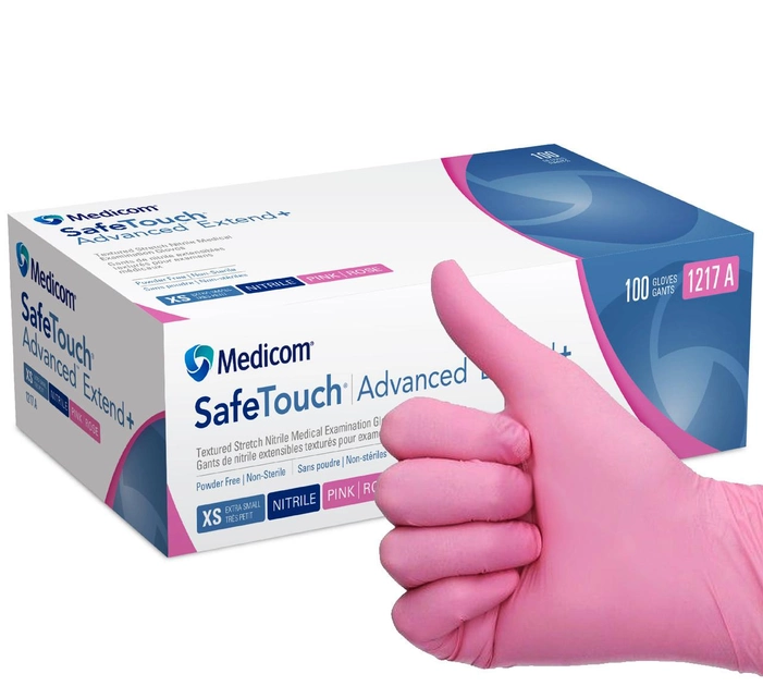 Нітрилові рукавички Medicom SafeTouch Extend Pink, щільність 3.5 г. - рожеві (100 шт) M (7-8) - зображення 2