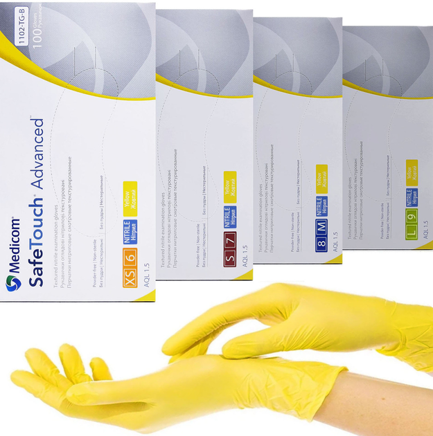 Нитриловые перчатки Medicom SafeTouch Advanced, плотность 4 г. - желтые (100 шт) - изображение 1