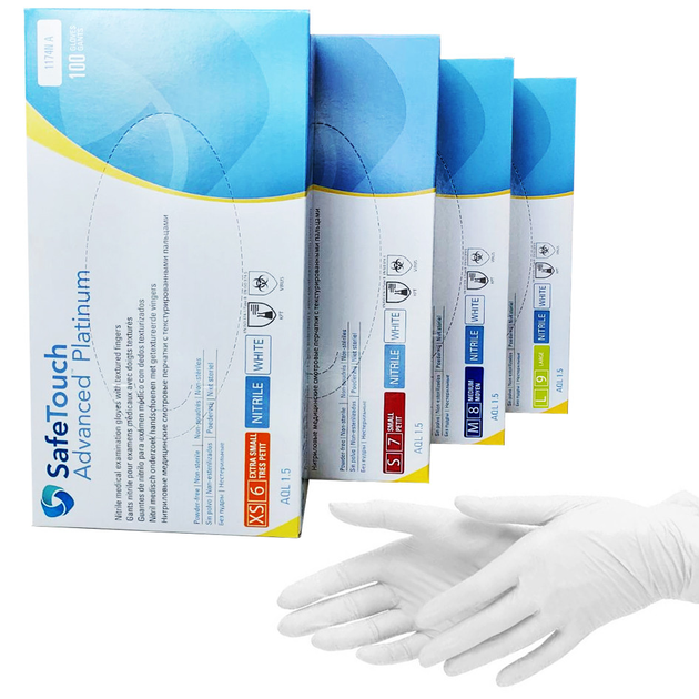 Нитриловые перчатки Medicom SafeTouch Platinum White, плотность 3.8 г. - белые (100 шт) - изображение 1