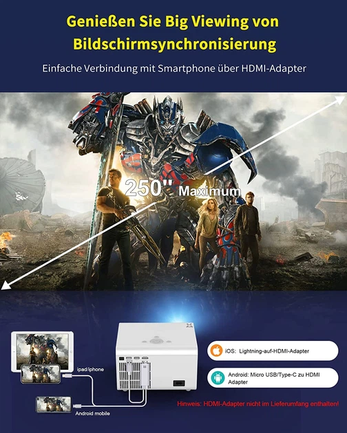 Мультимедійний домашній проектор Bigasuo B-509 Full HD LED 9000 Лм Bluetooth - зображення 6