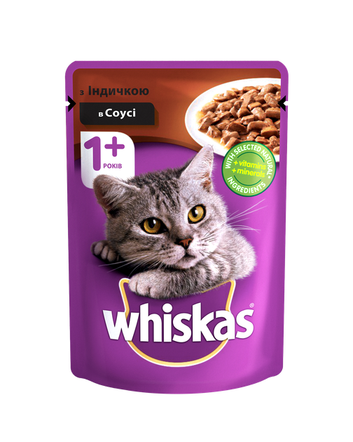 Консервований корм Whiskas індичка в соусі 24 шт х 100 г (4770608253165-24) - Фото 1 Консервований корм Whiskas індичка в соусі 24 шт х 100 г (4770608253165-24) - изображение 1