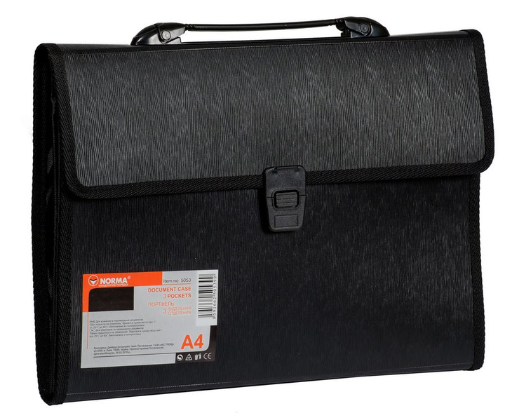 Портфель пластиковый NORMA А4 3 отделения Черный - NORMA - 5053 – фото ...